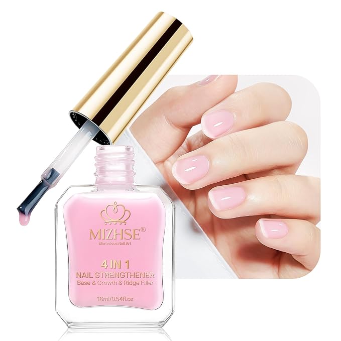 MIZHSE Nail Strengthener and Growth Nail Hardener Extra Strong and Growth, Nail Repair for Thin and Damaged Nails, Concealer Ridge Filler Foundation Polish Pink 16ML