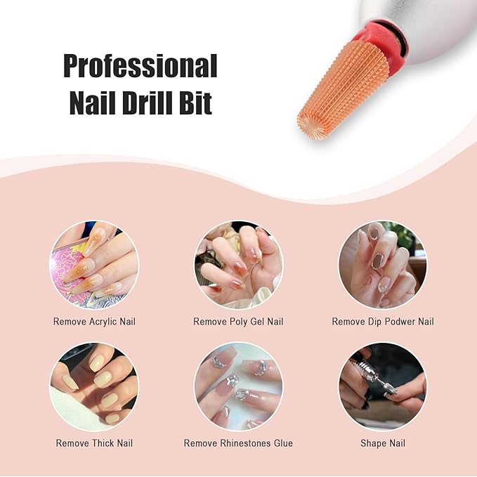 Depvko 5 in 1 Nail Drill Bits, 3/32'' Carbide Tungsten Bits, Two Way Rotate Professional Advanced Safety Bits for Nail, Fast Remove for Manicure Pedicure (Classic 5in1-Rose Gold, Fine-F)