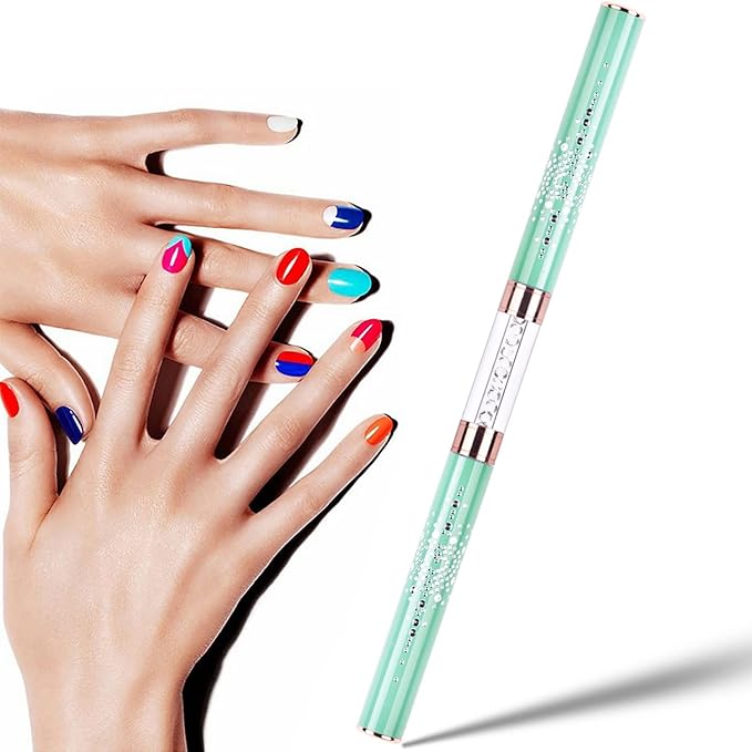 1Pcs Dual-ended Nail Design Brushes Rhinestone Handle Nail Art Liner Brush UV Gel Nail Polish Brush Professional Nail Art Tools Green