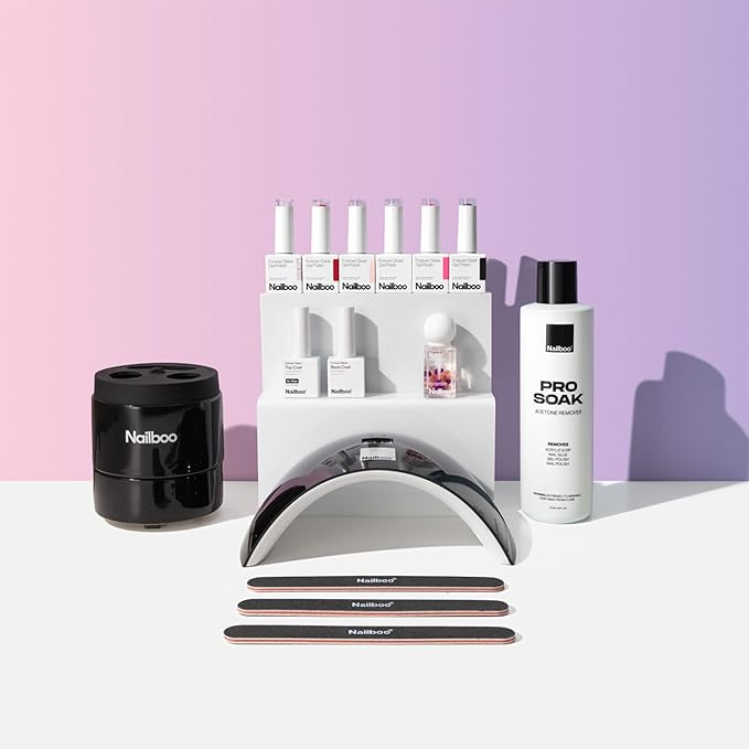 Nailboo Gel Nail Polish Kit with UV Nail Lamp - 6 Forever Glaze Gel Polishes, Acetone, Electric Soak Off Remover, Base & Topcoats, 3 Nail Files, Cuticle Oil, Salon Quality, Long Lasting Results