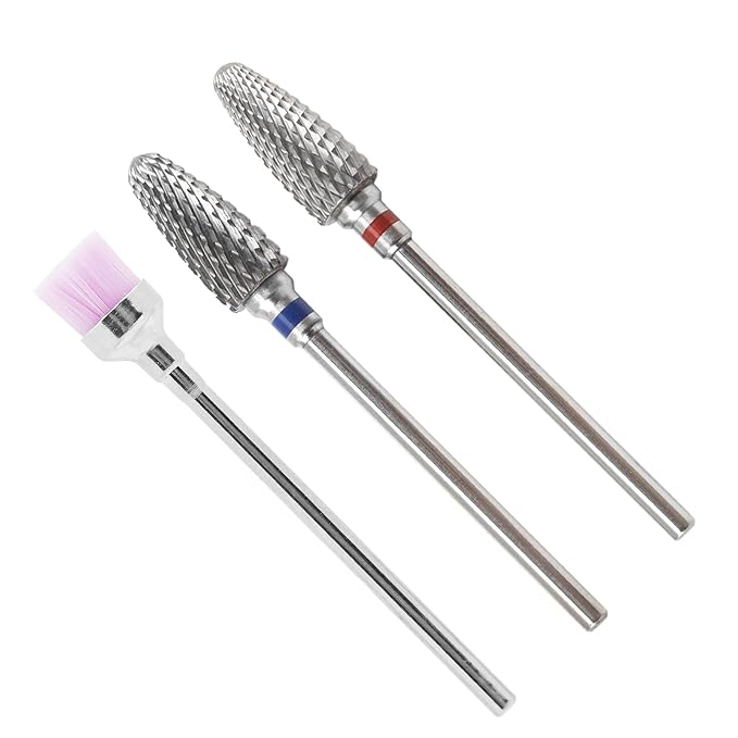 3 Pack 3/32" 5 in 1 Nail Drill Set, Tungsten Carbide Cuticle Remover & Safety Bits with Cleaning Brush, Professional Coarse Drill for Manicurists, Nail Salon, Pedicure & Gel Polishing