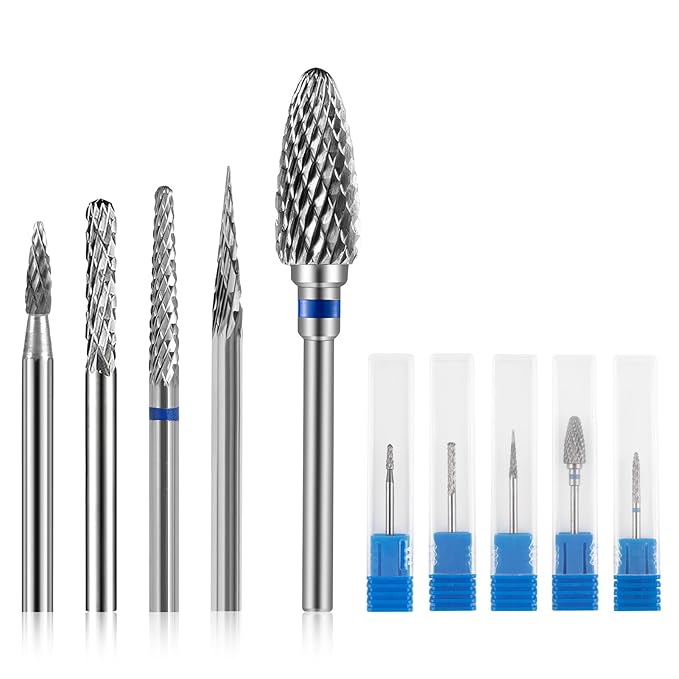 5 Pack 3/32" 5 in 1 Professional Carbide Nail Drill Bits Sets, Tungsten Safety Drill Bits Tech, Cuticle Bit Fast Remove for Manicurist Nail Salon Manicure Pedicure Gel Polishing (5 Shapes)