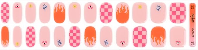 Semi Cured Gel Nail Strips - Trendy Nail Polish Wraps Works with Any UV Lamp - Long Lasting Easy Salon Manicure - 24pcs with 2 Prep Pads, Nail File & Cuticle Stick (Wild Card)