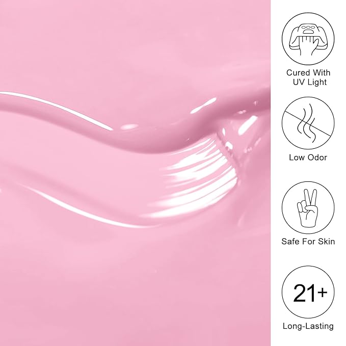 Imtiti Pink Gel Polish, Light Pink Gel Polish 3 in 1 One Step Gel Polish Kit, Soak Off LED U V Gel Polish Nail Art Starter Manicure Salon for Women Girls 0.3 Fl Oz