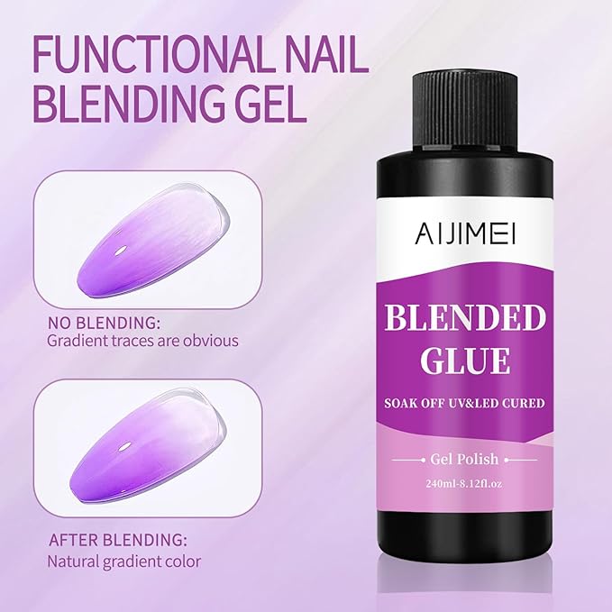 AIJIMEI Nail Polish Thinner Glue 8fl.oz Clear Nail Blending Glue for Blending, diluting, Mixing Glitter Powder Mixer Gel Polish Dilution Color Sequins MixingGlue 240ml for Nail Designer