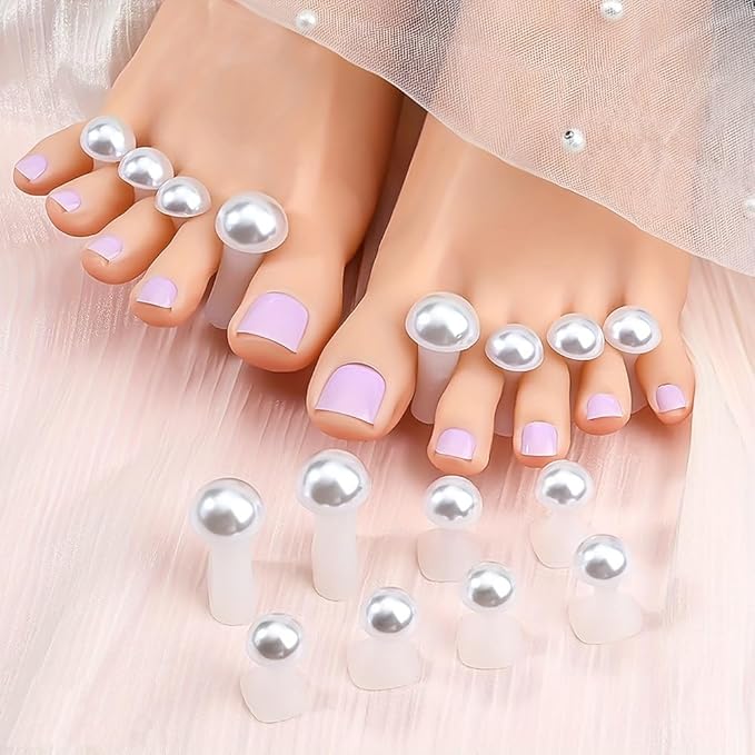 8pcs Pearl Toe Separators Silicone for Pedicure Nail Polish Gel Foot Toe Spacers Pedicures Nail Art Tools (8 White Pearls)