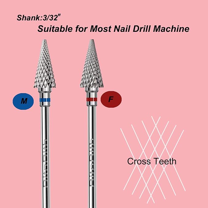 3pcs Nail Drill Bits Safety 3/32”Professional Acrylic Nail Carbide Tapered Nib Bit for Cuticle Dead Skin Remover,Multifunction Drill Bit for Nail Gel Polishing,Manicure Pedicure