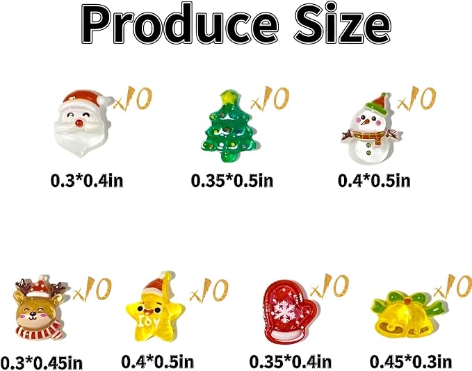 70 Pcs Santa Claus Elk Christmas Tree Snowman Acrylic Nail Art Rhinestone Charms Decoration for Women Girls