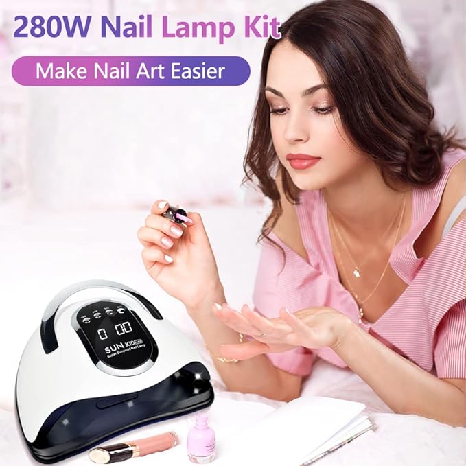 280W UV LED Nail Lamp, Fast Nail Curing Lamps for Home & Salon, 66 Beads Led Nail Dryer for Gel Polish with Automatic Sensor/4 Timer Setting, Handle Professional Nail Art Tools
