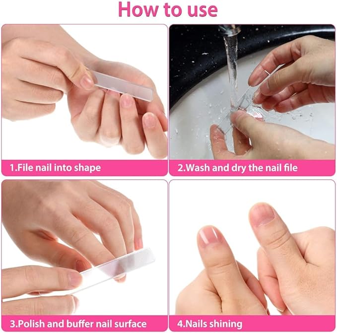 6 Pieces White and Gray Glass Nail Files, Nano Glass Nail Shine Buffer Polisher, Glass Nail File with Case for Natural Nails, Glass Nail Shiner and Tools