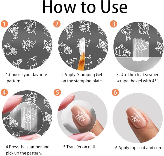 PH PandaHall 5pcs Fall Theme Nail Stamp Plates 126 Patterns Pumpkin Maple Nails Art Plate Stainless Steel Nail Template for Autumn Thanksgiving Day Nails Art Design 4.7x2.4 inches