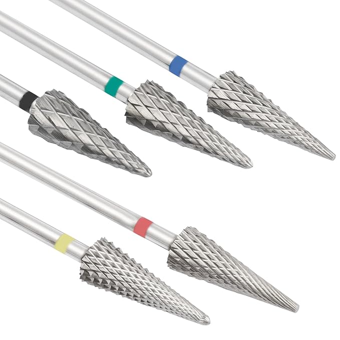 Mesee 5 Pieces Tapered Nib Nail Drill Bit Set, 3/32'' Carbide Tungsten Multi-function Bits Professional Electric Cuticle Drill Bits for Acrylic Gel Nails Polish Cuticle Removal