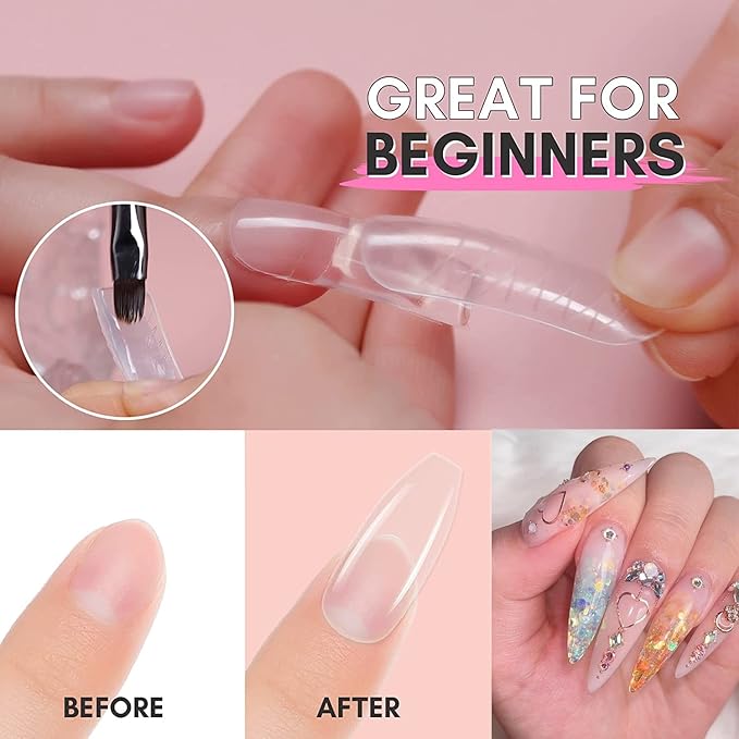 Makartt Poly Nail Gel Kit with UV LED Lamp: Clear Pink Neutral Colors, Multifunctional Builder for Extension strengthener, with Slip Solution, Dual Forms, Base Top Coat, Brush All in One Starter Set