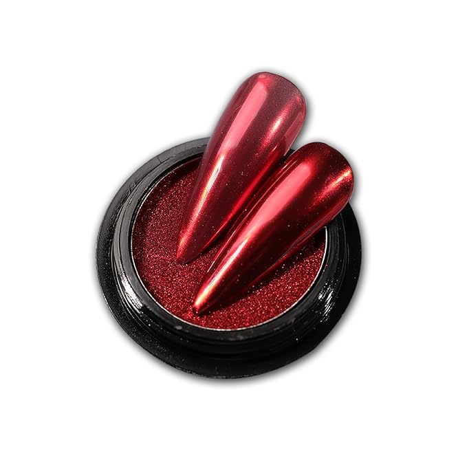 Holographic Mirror Nail Powders Chrome Gold Effect Pure Metallic Dust Sequins UV Gel Nail Chrome Pigment for Nail Art Decoration (Red)