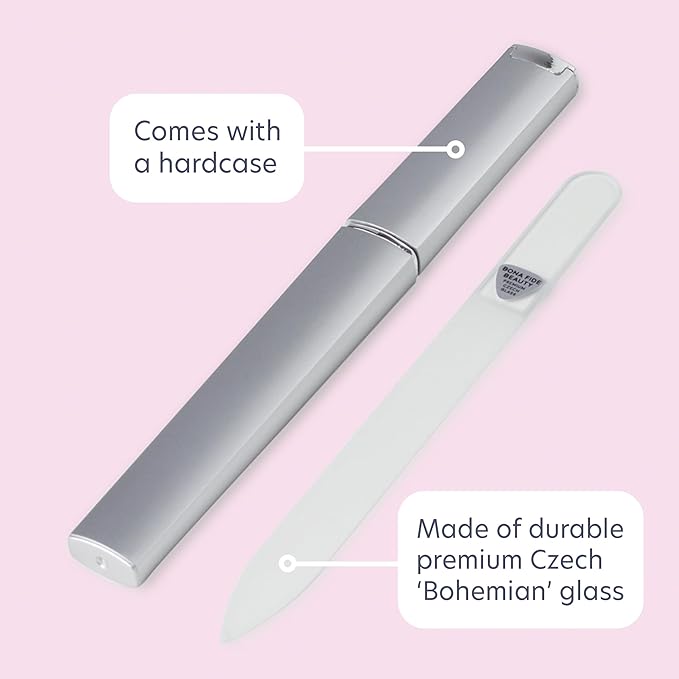 Bona Fide Beauty Czech Glass Nail Files for Natural Nails (Clear) - 1Pc Crystal Nail Filer, Nano Glass File with Case Handcrafted in The Czech Republic
