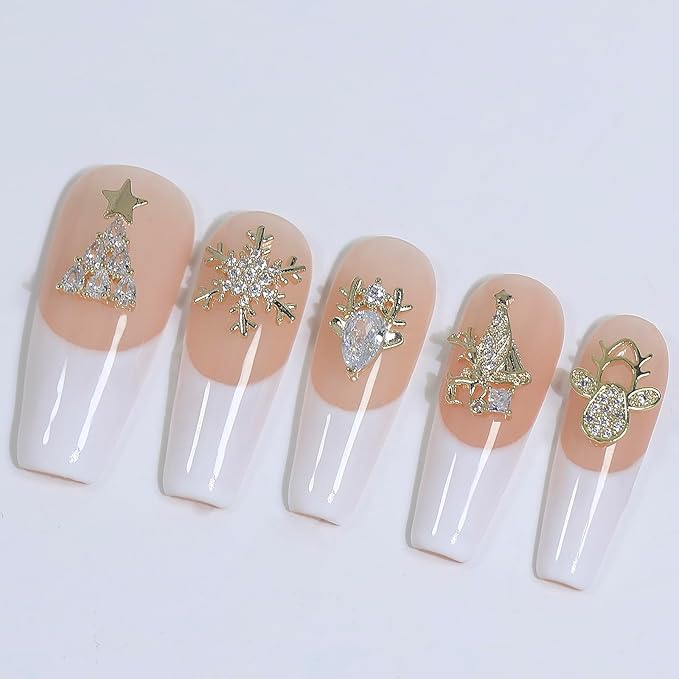 HNUIX 3D Nail Charms - Multi Shape, Zircon, Jewelry, Christmas, Gems Rhinestones, Gold Metal Base, for Nail Art