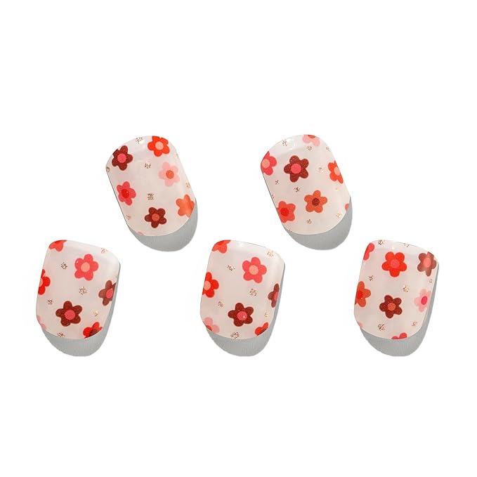 MOMSON Semi Cured Gel Nail Strips - 20 Real Gel Nail Polish Stickers/Full Nail Wraps - Art Manicure Kits for DIY at Home, Salon-Quality, Easy to Apply & Remove (Small Flowers, Orange, Red)