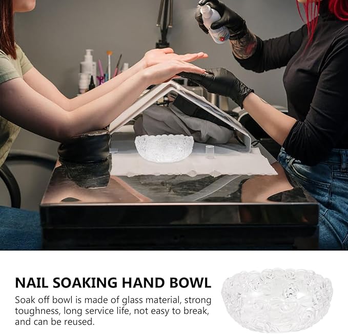 Housoutil Glass Nail Soaking Bowl, Manicure Soaking Bowl for Fingernail Toenail Caring Polish Removal, 12.5x12.5cm