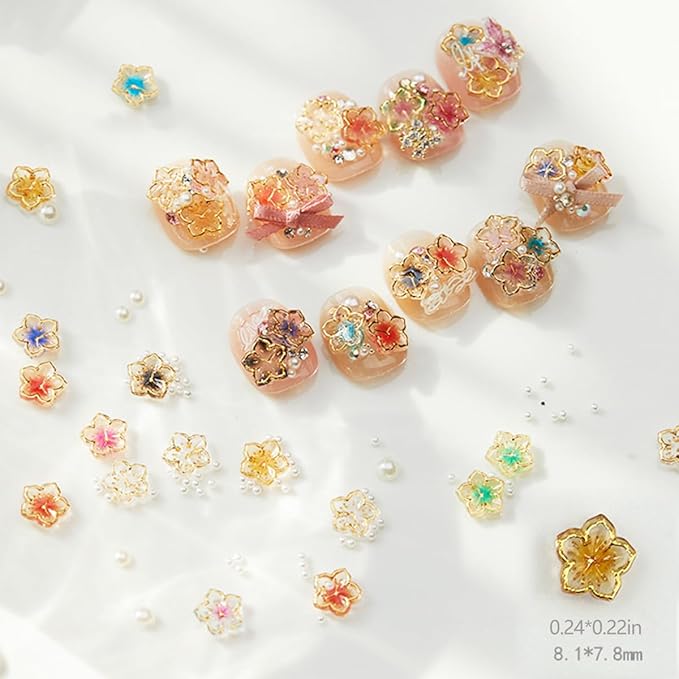 56Pcs Colorful Flower Nail Charms Clear Colour Crystal Nail Charms for Nails 3D Acrylic Gems Nail Supplies Luxury Gold Edge Nail Rhinestones Design Cute Glitter Nail Art Charms for Women Girls DIY