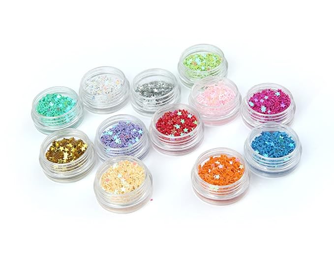Nail Art Glitter Sequins Five Star Acrylic UV Gel False Tips Decoration 12 Pots