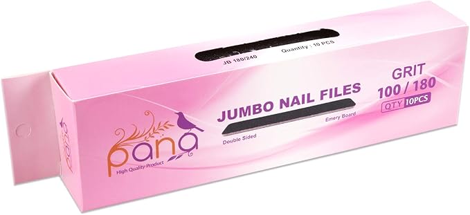 10PCS Jumbo Size PANA Professional Double Sided Nail Files - Black, 100/180 Grit - Emery Board Nail Buffering File Manicure Pedicure Nail Polisher Washable