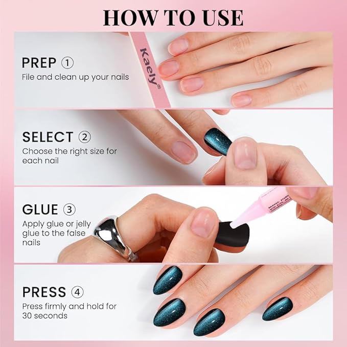evpct Dark Blue Purple Press on Nails Almond Short, Purple Sapphire Blue Cat Eye Glitter Press on Nails for Women Gift, Soft Gel Press Glue On Nail with Nail Glue 60Pcs Reusable Acrylic Fake Nails Kit