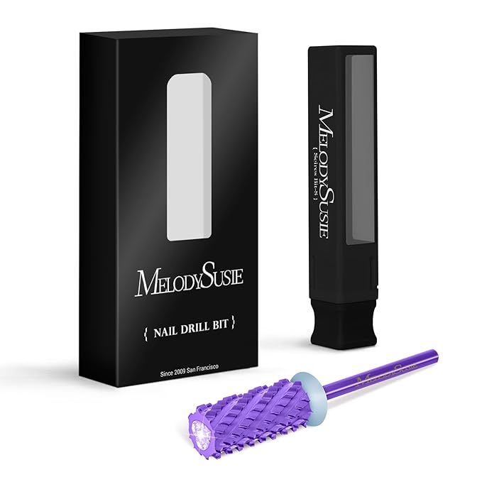 MelodySusie Large Barrel 3/32'' Tungsten Carbide Nail Drill Bit, Crystal Top Purple Heart Shape, Fast Remove Acrylic Gel, Cuticle Gel Polishing for Manicure Pedicure, Purple, Series Bit-S, 4XC