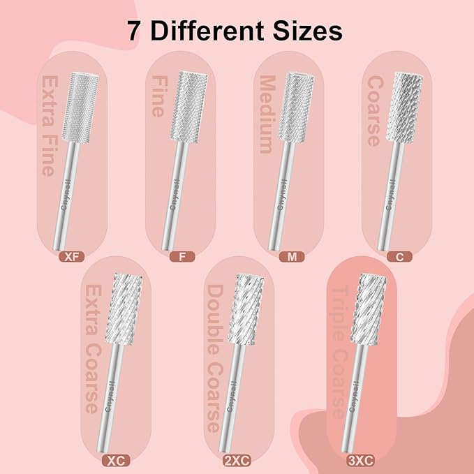 3/32" 5.35MM Small Barrel Flat Top Bit Tungsten Carbide Nail Drill Bit Safety Bit for Gel & Acrylic Removal, 2-Way Rotating Efile Tip, Salon Electric File Accessory (3XC Grit, Silver)