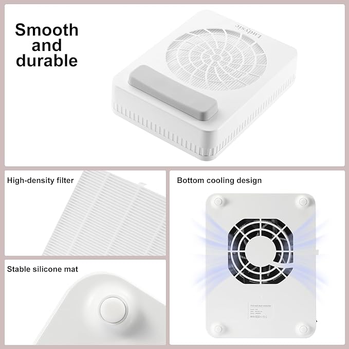 Nail Dust Collector with Reusable Filter,Professional Nail Vacuum Cleaner for Acrylic Nails,Electric Nail Dust Suction Fan for Nail Artist,Large Space for Home Salon Nail Polishing Use(Gray White)