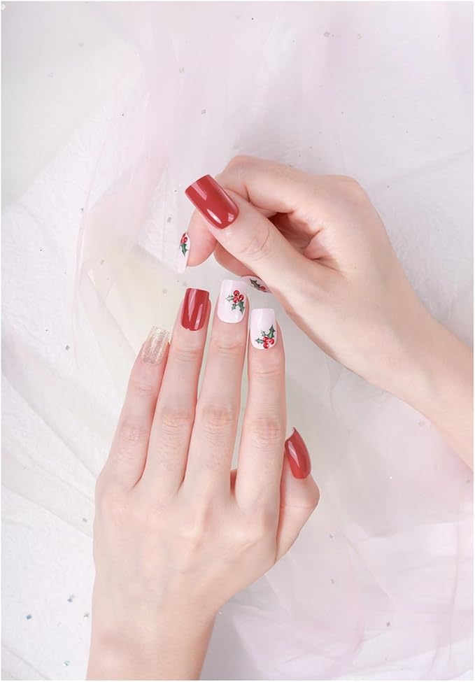 Nail Stickers, Gel Nail Strips with Manicure Tool Kit, 22 Pieces, Long Lasting, Chip Resistant, UV Free, Americana Bloom