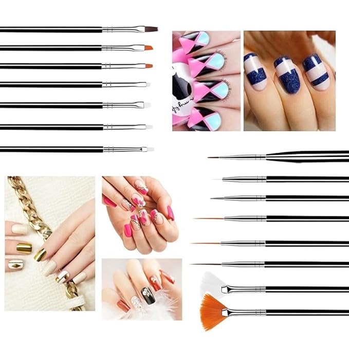 21Pcs Nail Art Design Tool Kits - 1 Resin Nail Art Palette, 5 Nail Art Dotting Pens, 15 Nail Art Brushes, Nail Polish Mixing Palette Double-Ended Dotting Pen Nail Liner Nail Drawing Brushes