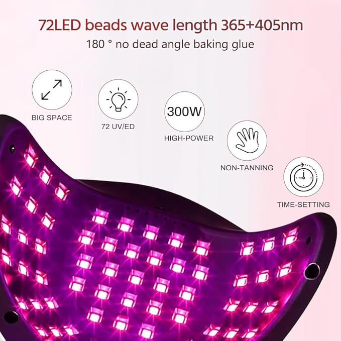 Upgraded red Light Treatment Gel Nail Light 72 LED Nail Light, 4 Timer Settings, one Button Start and Breathing Light Design, Hand and Foot use, Suitable for Fast Curing Anti Blackhand, Large LCD