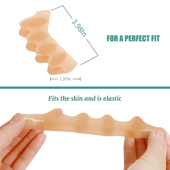 4 Pcs Silicone Toe Spacers – Yoga Toe Separators for Toe Straightening & Relaxation | Correct Overlapping Toes, Bunions, Hammer Toe | Toe Support toe separators for Women & Men (Tan, 3.98)