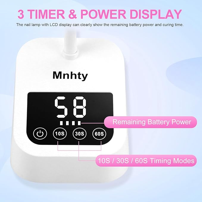 U V LED Nail Lamp, Goose Neck Flash Cure Lamp 27W Rechargeable Mini U V Light for Gel Nails, Cordless Flash Cure Light with 3 Timers&Sensor, Fast Curing Gooseneck Lamps for Gel X, Snow White