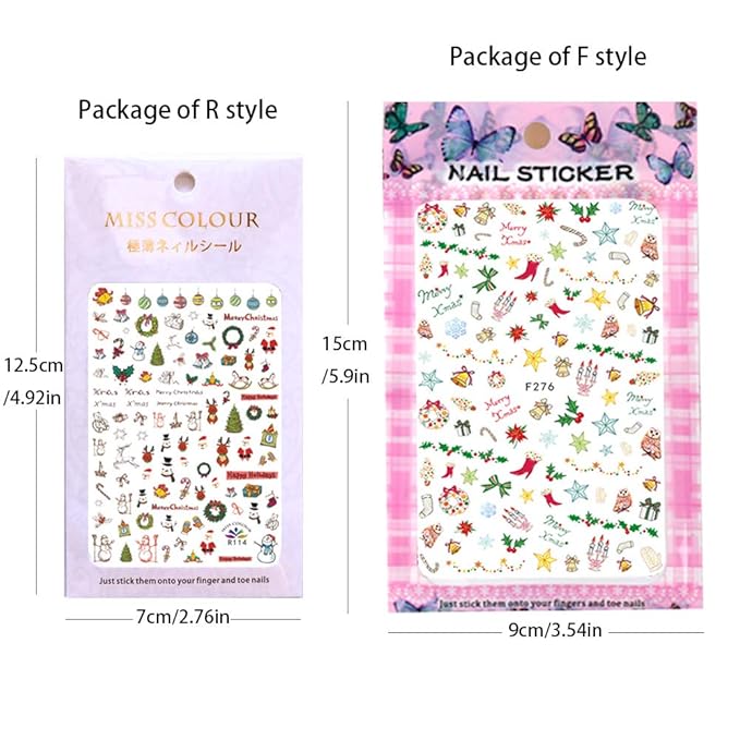 1000 Patterns Christmas nail art sticker decals, Kalolary Self-Adhesive Nail Stickers Santa Claus Snowflake Snowman Christmas Bell Tree Stick Elk for Christams Nail Decoration Gift(12 Sheets)