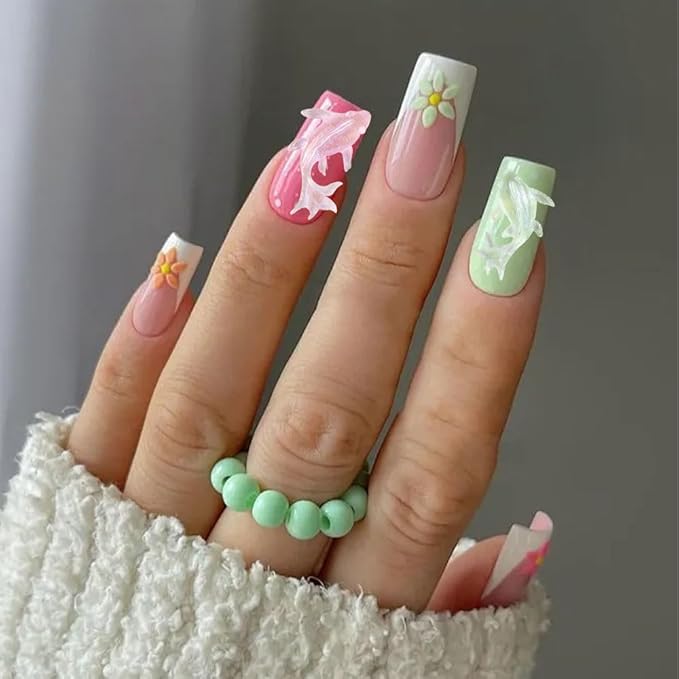 100PCS Beach Nails Charms, Summer Ocean Series 3D Resin Nail Rhinestone Mixed Dolphin Nail Gem for Women Girls Manicure DIY Crafts Accessories