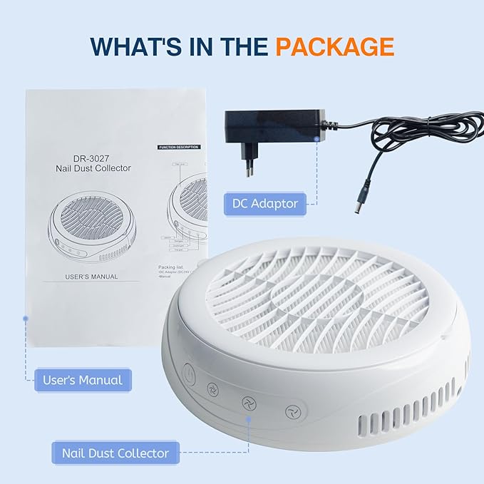 Goodoo Nail Dust Collector, Compact Nail Dust Collector for Beginner with Reusable Filter for Acrylic Nail Polishing Manicure Dust Collector Nail Tech Salon Home