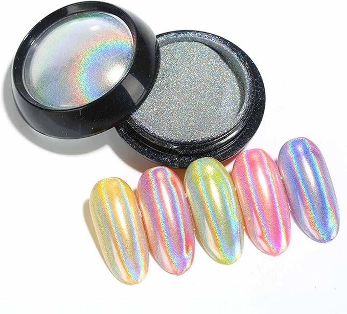 Unicorn Chrome Nail Powder and Holographic Nail Powder Nail Chrome Powder Set, Mermaid Aurora Chrome Nail Powder White Mermaid Chrome Pearl Nail Powder