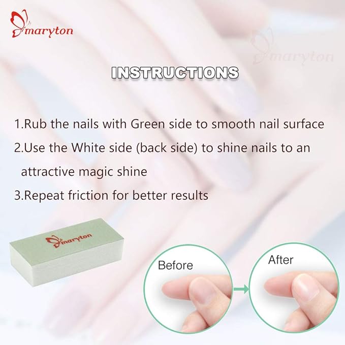 Maryton Mini Nail Buffer Blocks, Disposable Nail Shine Buffers Kit - Green Side for Buffing, White Side for Shinning, 36 Count (Pack of 2)