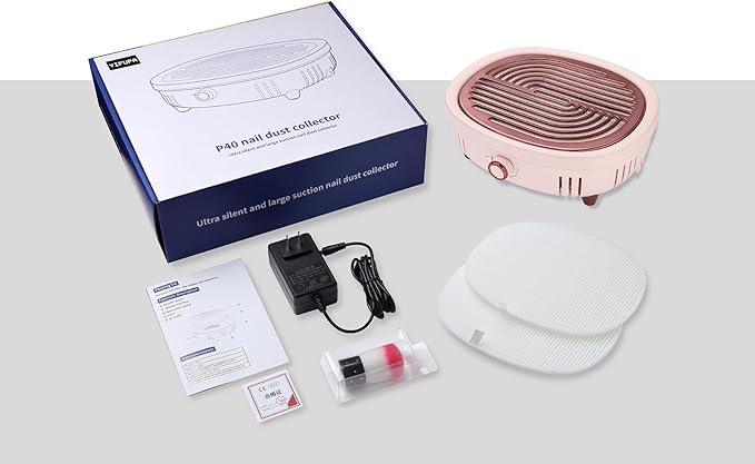 Nail Dust Collector with 2 Reusable Filters Quiet Nail Duster Collector Vacuum Cleaner with Adjustable Suction for Acrylic Nail Powerful Electric Extractor for Salon Home Magnetic Grid (Pink)