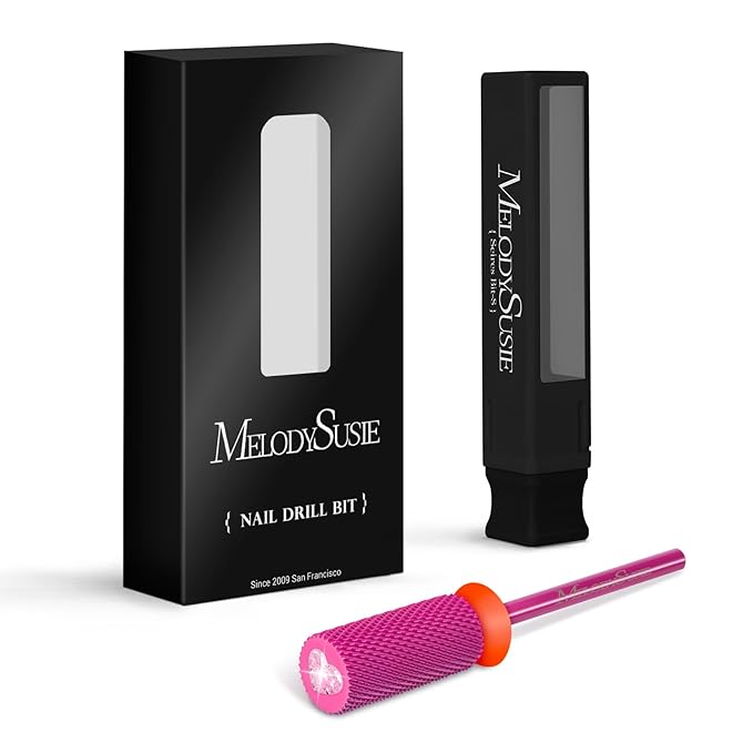 MelodySusie Large Barrel 3/32'' Tungsten Carbide Nail Drill Bit, Crystal Top Pink Heart Shape, Fast Remove Acrylic Gel, Cuticle Gel Polishing for Manicure Pedicure, Pink Blossom, Series Bit-S, Fine