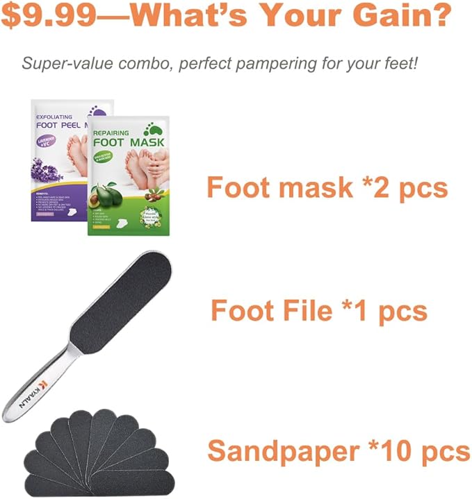 Professional Stainless Steel Foot File & Rasp Callus Remover - Remove Hard & Dead Skin, Dual Sided for Wet and Dry Feet, Innovative Pedicure Solution with 2pcs Foot Mask Set
