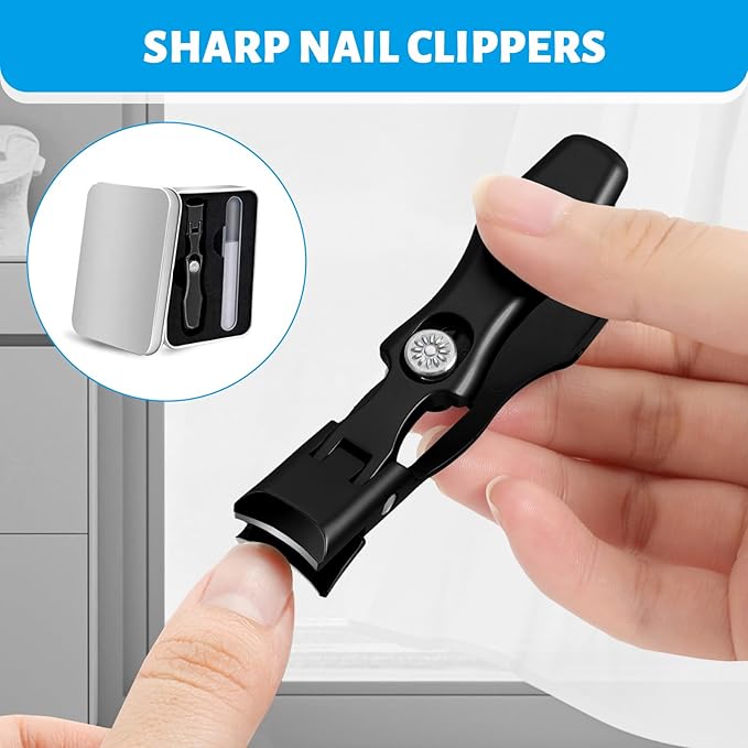 Lux German Nail Clippers Grip for Men Women, Black Portable Ultra Sharp Nail Clippers with Catcher File, No Splash Nail Clippers for Seniors Thick Ingrown Toenails, Professional Fingernail Clipper Set