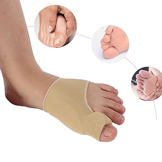 Bunion Corrector Sleeve Socks with Big Toe Separators and Pinky Separators Pack for Men and Women Non-Slip Big Toe Straightener Big Toe Alignment Bunion Toe Relief Pain (Khaki, Small)