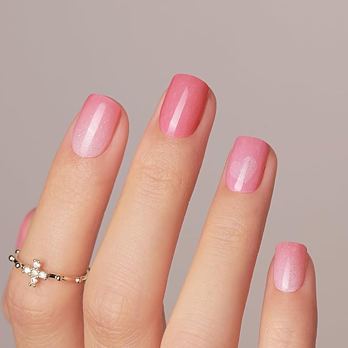 Semi Cured Gel Nail Strips - 30PCS Gel Nail Stickers for UV Light, Long-Lasting Gel Nail Wraps, Salon-Quality Semi Cured Nail Stickers, 2 Weeks Wear, Easy DIY Gel Manicure-Cupid’s Blush