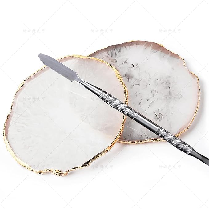 2 Pcs Resin Nail Palette Nail Polish Palette Nail Art Palette with Stainless Stirring Rod (Gray and Purple)
