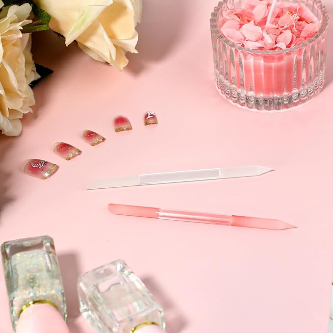 Glass Cuticle Pusher Set of 2 Manicure Sticks for Nails Cuticle Remover Cuticle Trimmer Crystal Glass Nail Tools Double Headed Nail Cuticle Stick Pusher