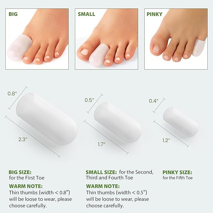Bukihome Silicone Toe Protectors - 12 Pack Gel Toe Sleeves Toe Protectors - Toe Caps with Aloe Vera Essential Oils - Toe Cushions for Pain Relief, Toe Protection for Corns, Calluses (8L + 4S)