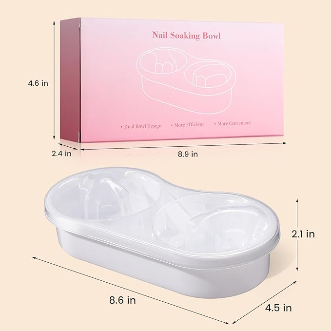 Dual Nail Soaking Bowl, Soak Off Gel Polish Remover Bowl for Home Users, Time Saver Manicure Bowl for Dip Powder/Gel/Acrylic Removal at Home & Salon, White