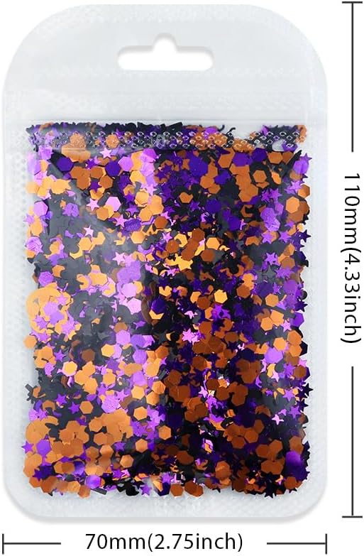 Halloween Pumpkin Nail Glitters Halloween Nail Art Sequins 3D Holographic Glitters Mixed Shape Confetti Skull Ghost Spider Bat Design Nails Glitters for Women Girls Face Body Nail Decoration